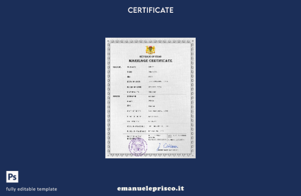 modello PSD di certificato di matrimonio in Ciad in stile verificato